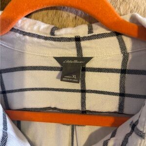 Eddie Bauer White and Black Plaid Button Down Shirt